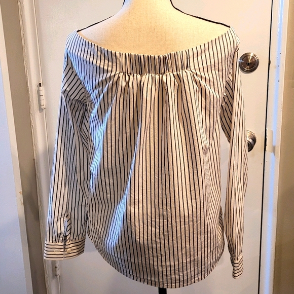 H&M Off the Shoulder Striped Top Sz 6 - Picture 2 of 12